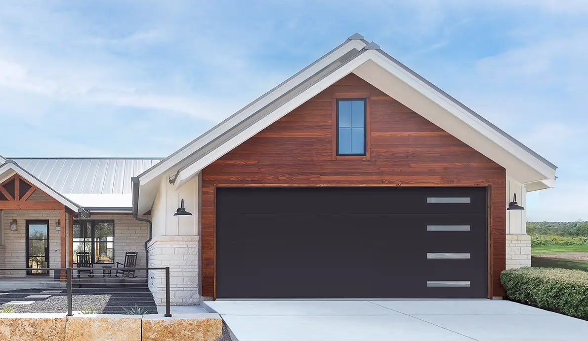 clopay garage doors modern steel flush full view window black garage door 595 style collection duraserv